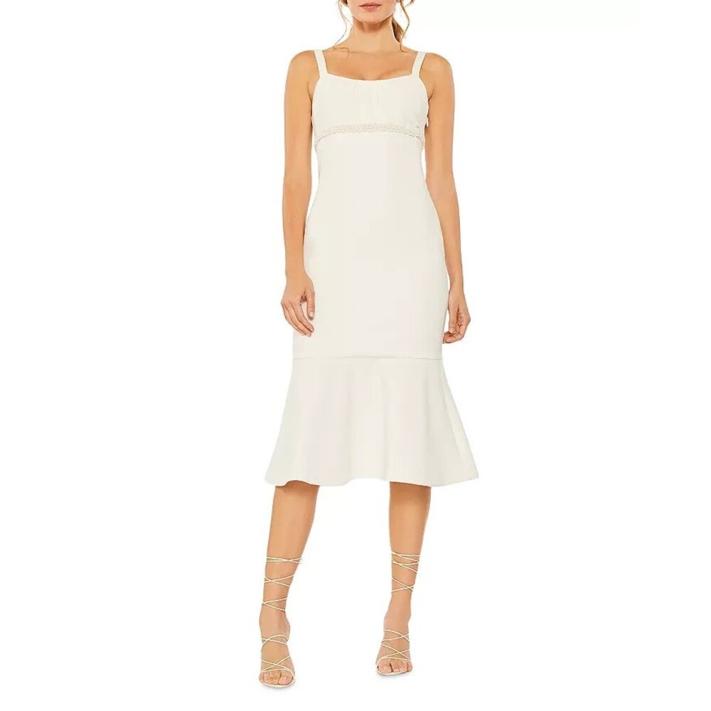 Likely Lane Size 8 Ivory White Beaded Bridal Trumpet Hem Midi Dress NWT $278